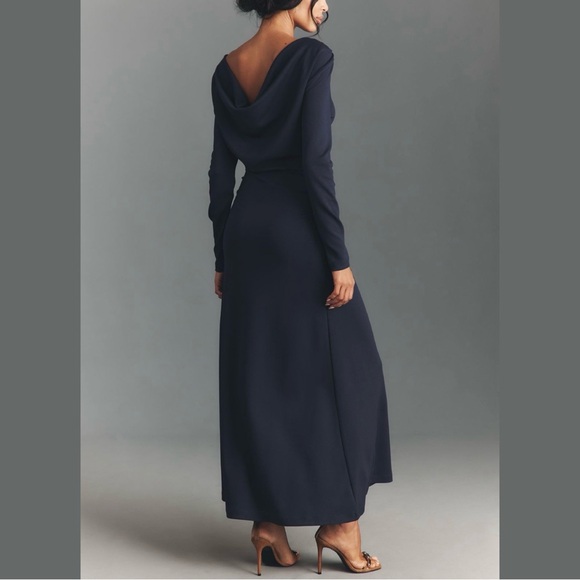 Anthropologie Long-Sleeve Cowl-Back Maxi Dress Navy Blue Medium NWT - Picture 13 of 13